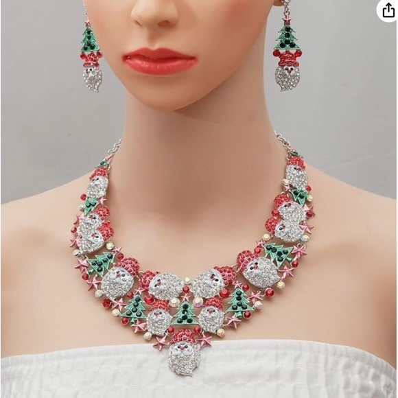 Santa Claus Necklace Earrings Christmas Element Party Costume Jewelry Set - Picture 14 of 14